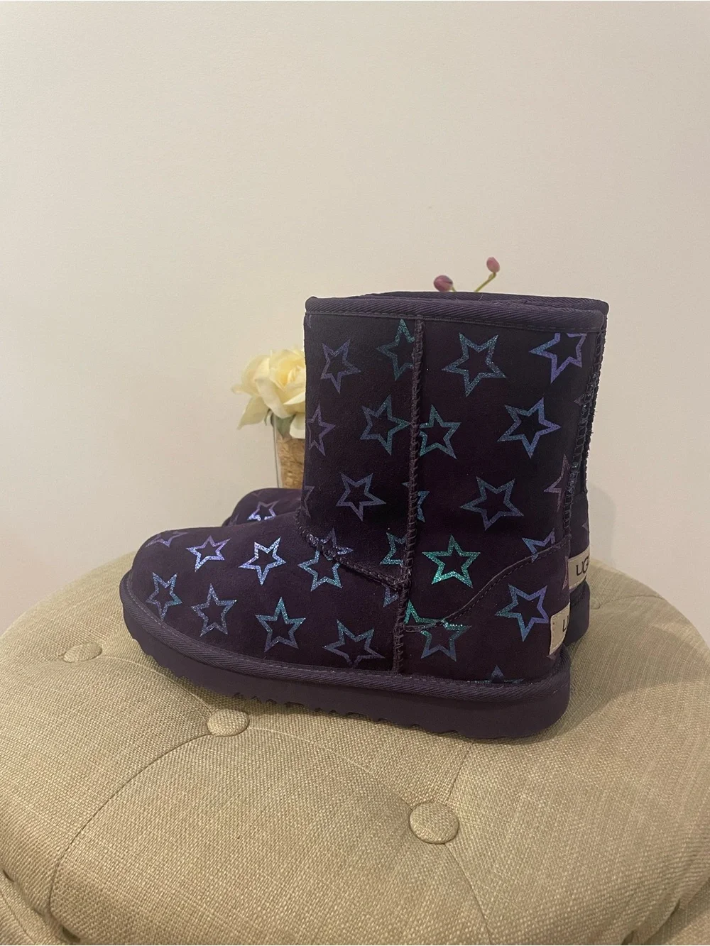 UGG Purple Star-Pattern Kids Fleece Boots